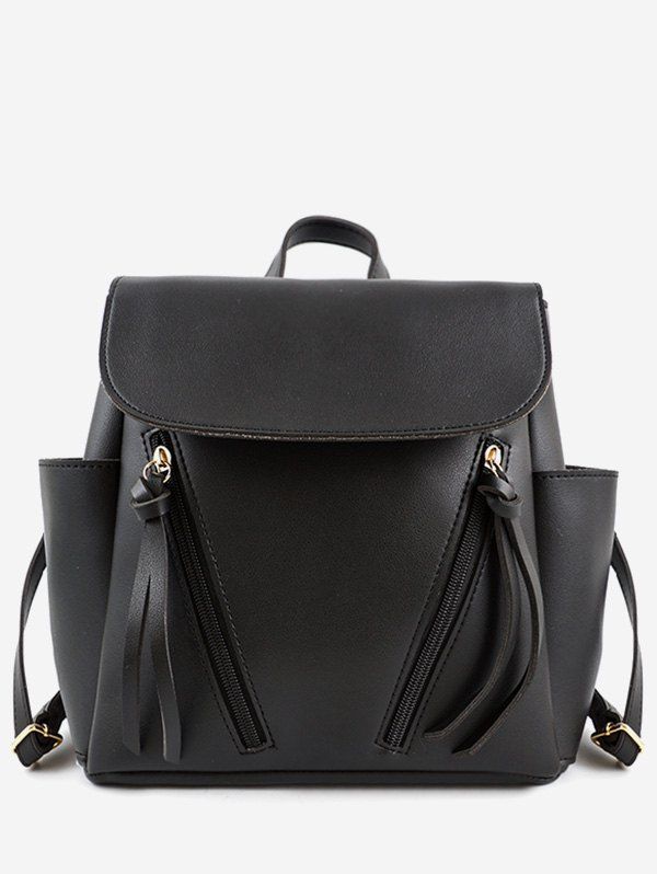 Sac à Dos Zippé avec Poche en Avant en Cuir PU  