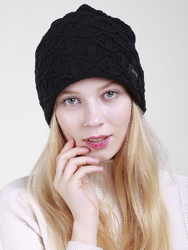 

Vintage Irregular Wave Pattern Knitted Slouch Beanie, Black