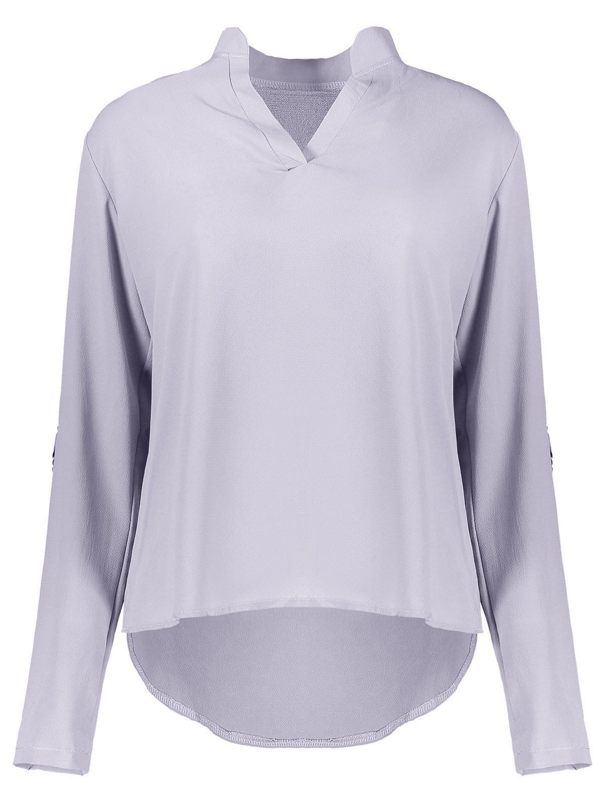 

Concise Solid Color V-Neck 3/4 Sleeve Chiffon Blouse For Women, Gray