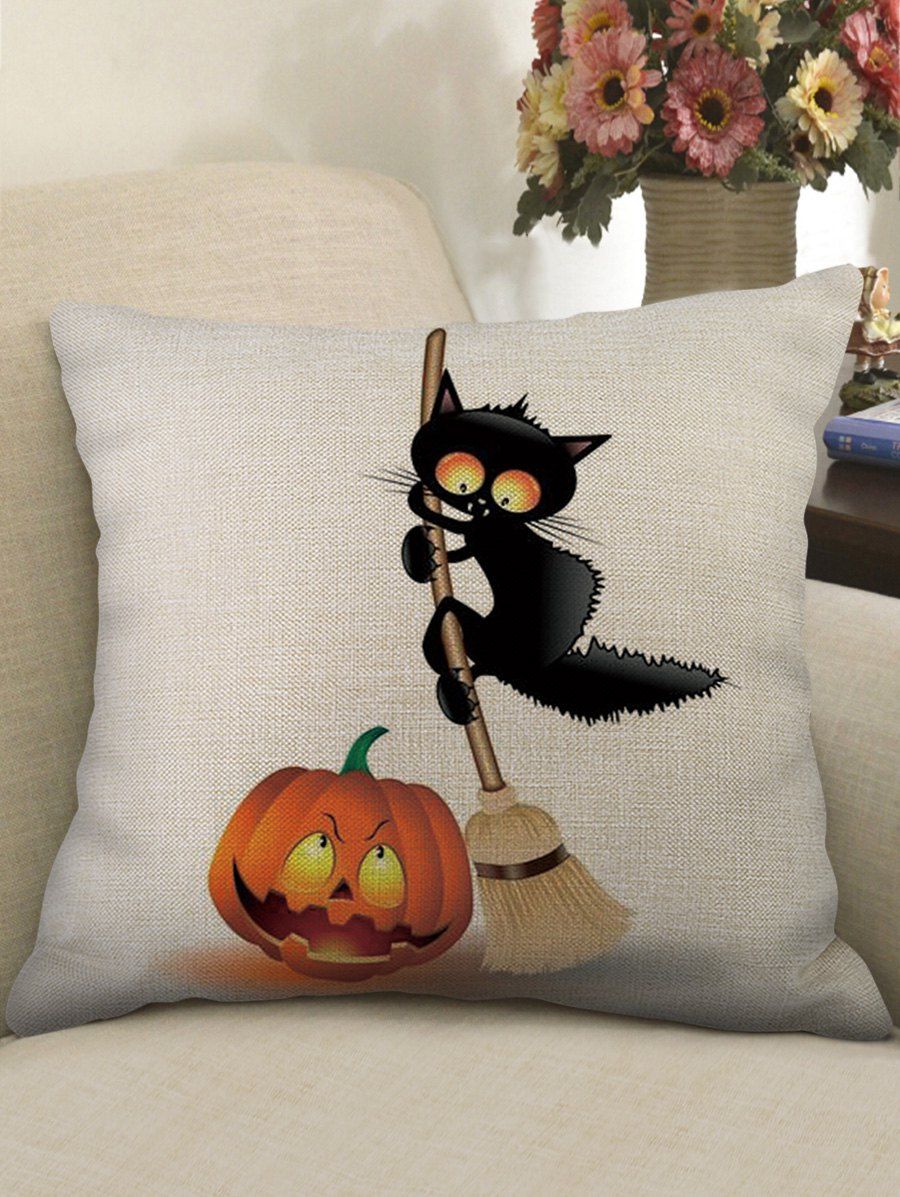 

Halloween Pumpkin Cat Print Decorative Sofa Linen Pillowcase, White