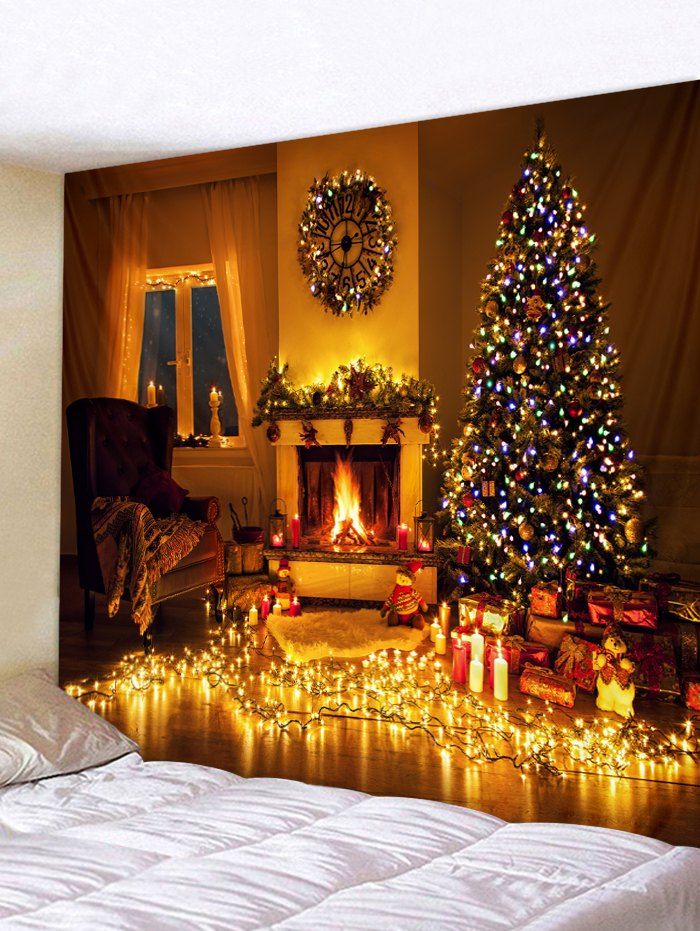 

Christmas Home Lamp Printed Tapestry Wall Art Decor, Multi