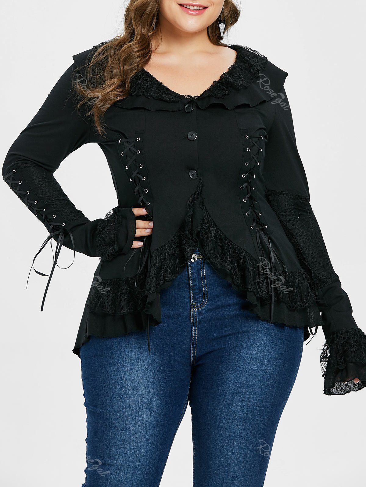 

Plus Size Lace Up Halloween Coat, Black