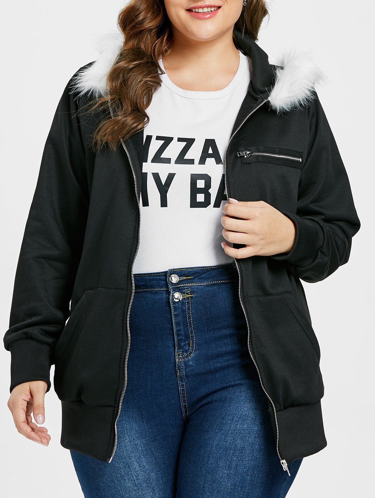 plus size faux fur hoodie