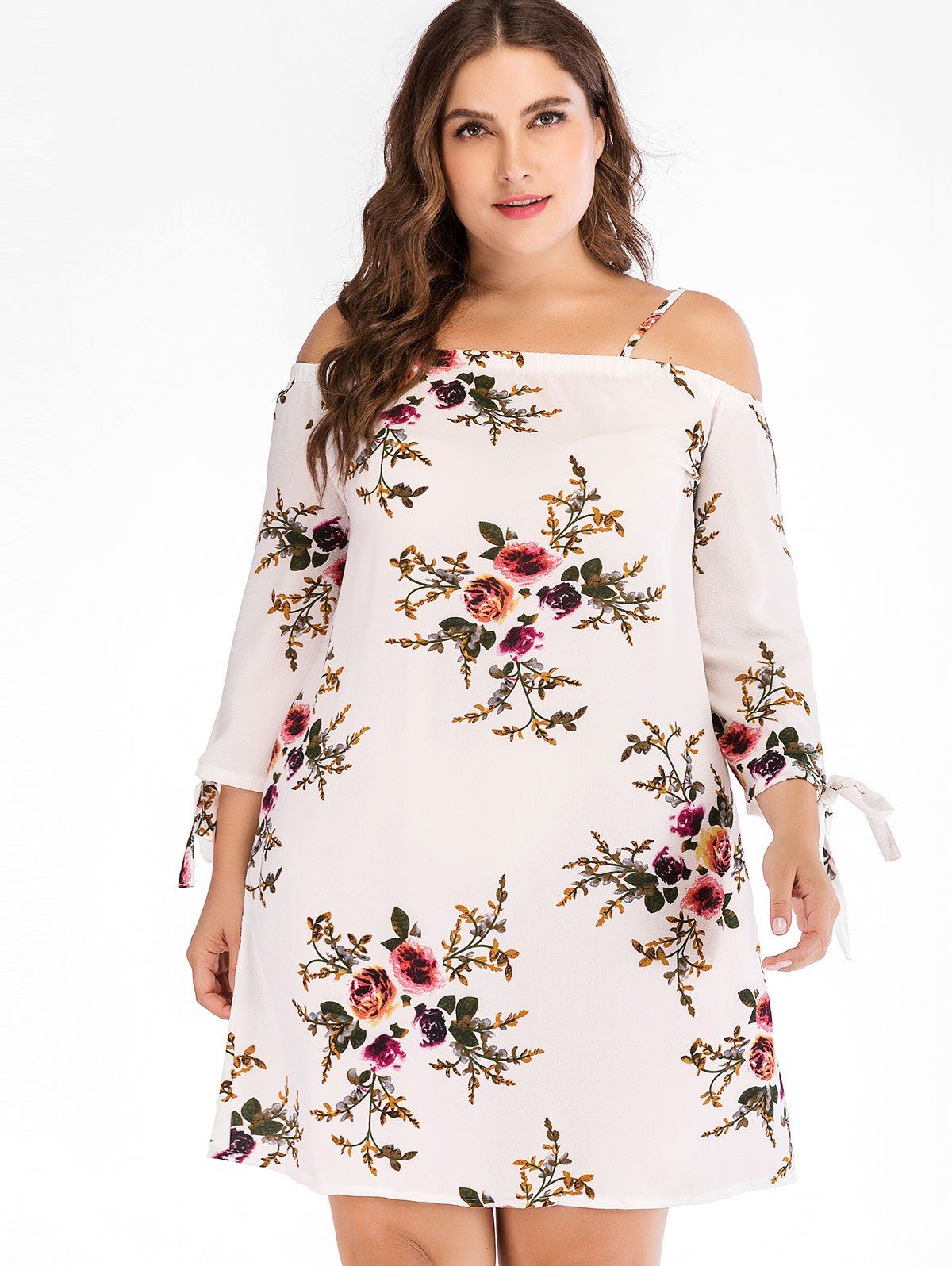 [28% OFF] Plus Size Floral Cold Shoulder Dress | Rosegal