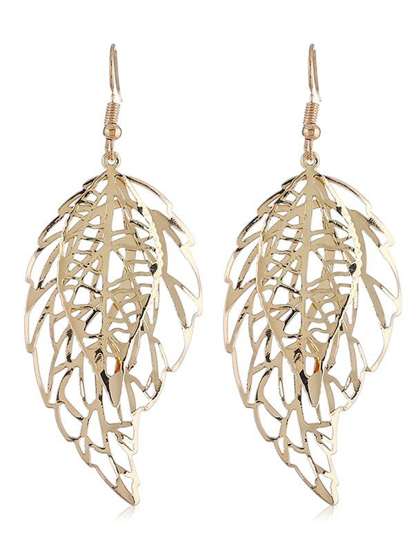 

Hollow Leaf Design Drop Earrings, Gold