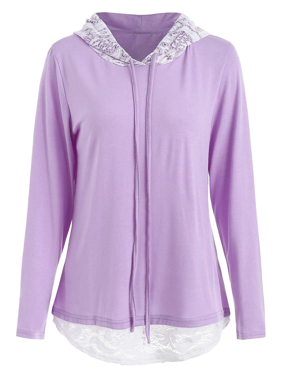 

Drawstring Lace Hem Hoodie, Purple