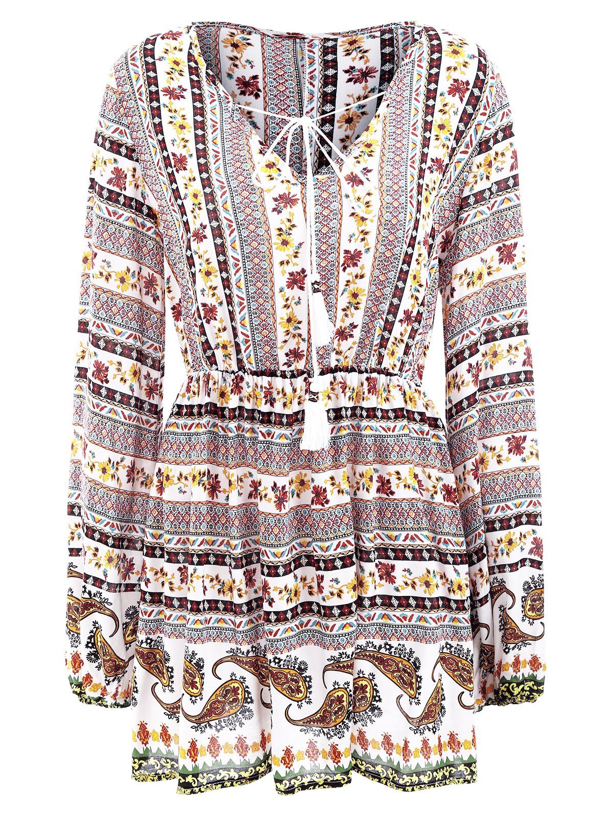 

Bohemia Print Full Sleeve Short Dress, White