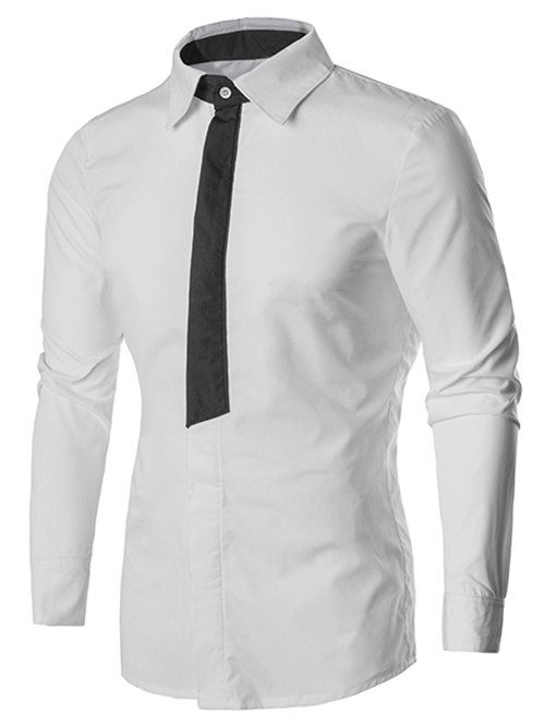 

Casual Contrast Color Hidden Button Shirt, White