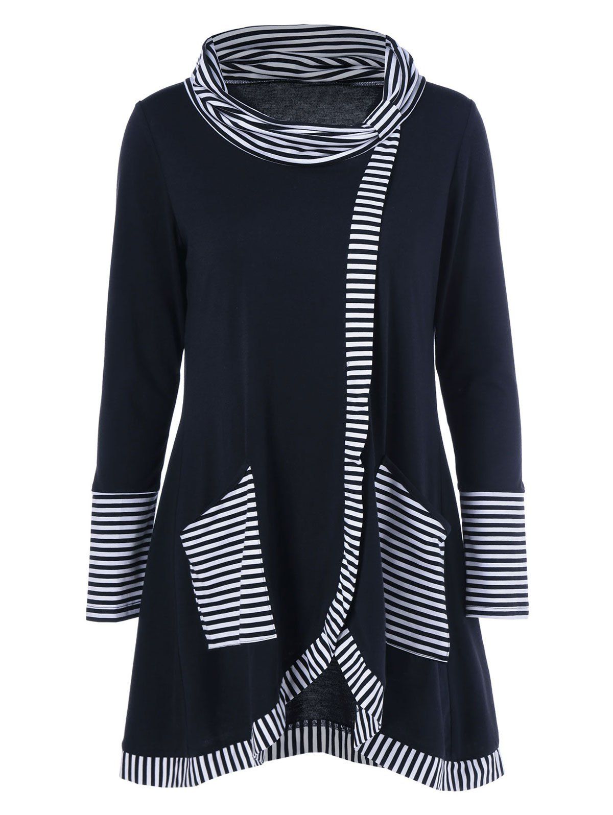

Pinstriped Patchwork Pockets Design Tee, Black