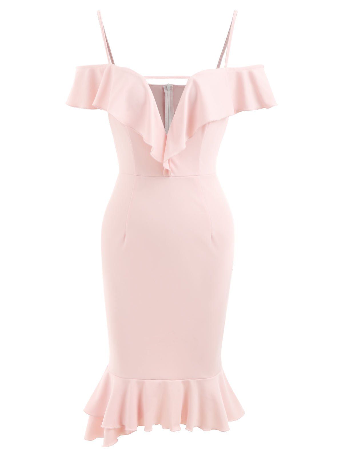 

Draped Sleeve Ruffles Trim Bodycon Dress, Light pink