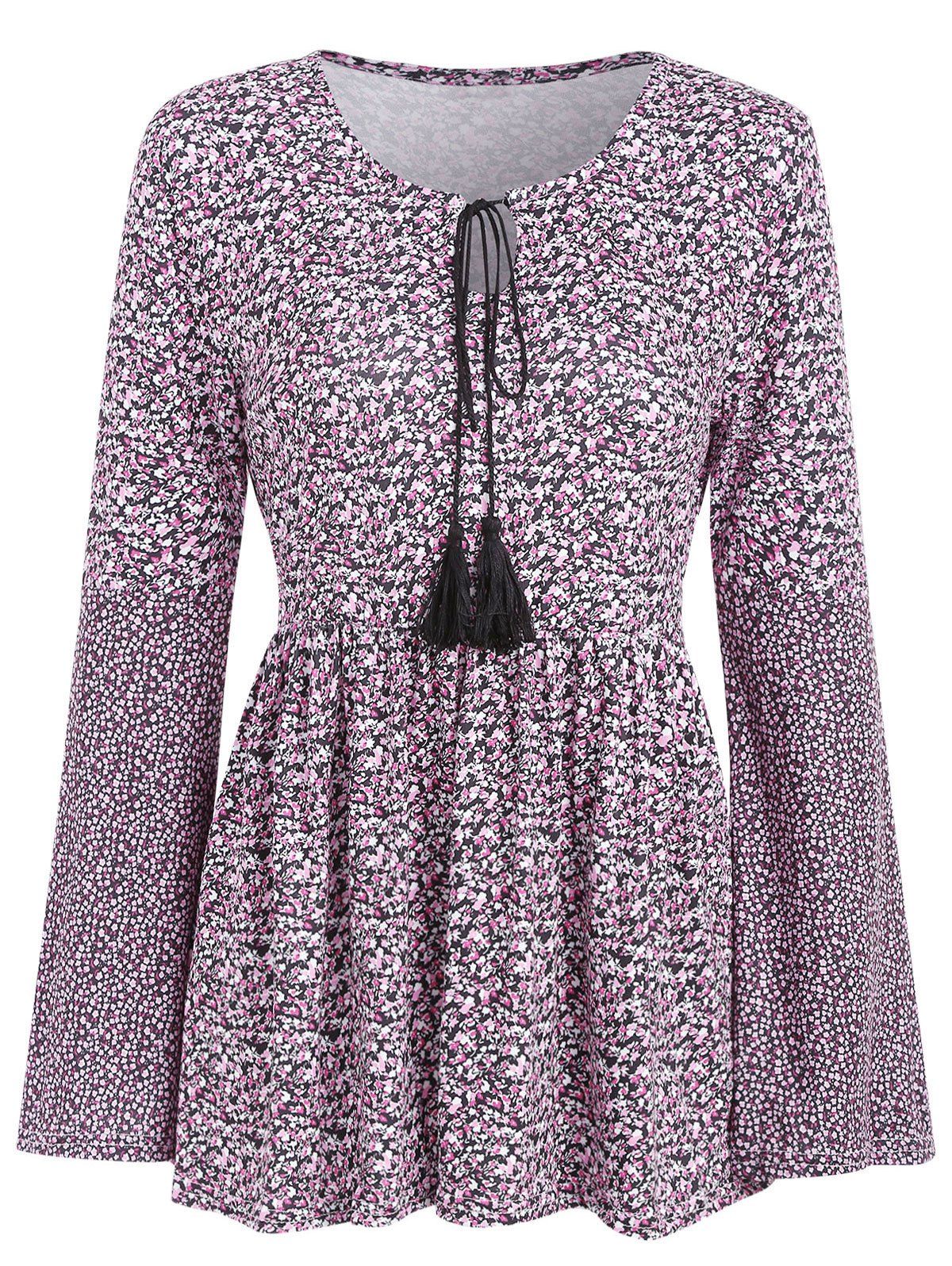 

Long Sleeve Tiny Floral Print Skirted T-shirt, Multi