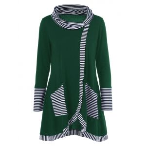 

Pinstriped Patchwork Pockets Design Tee, Deep green