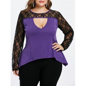

Cut Out Plus Size Lace Panel T-shirt, Purple