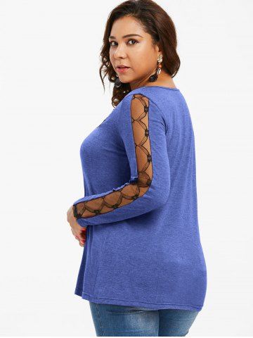 

Lace Panel Plus Size Square Neck T-shirt, Earth blue