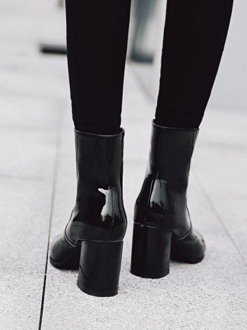 Zipper Front Patent Leather Ankle Boots