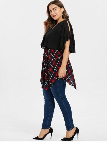 

Plus Size V Neck Split Sleeve Blouse, Black
