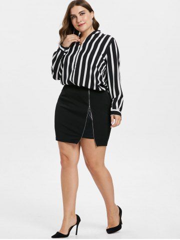 

Plus Size High Waisted Zippered Skirt, Black