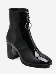 Zipper Front Patent Leather Ankle Boots -  
