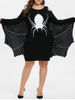 Plus Size Halloween Spider Print Cold Shoulder Dress -  