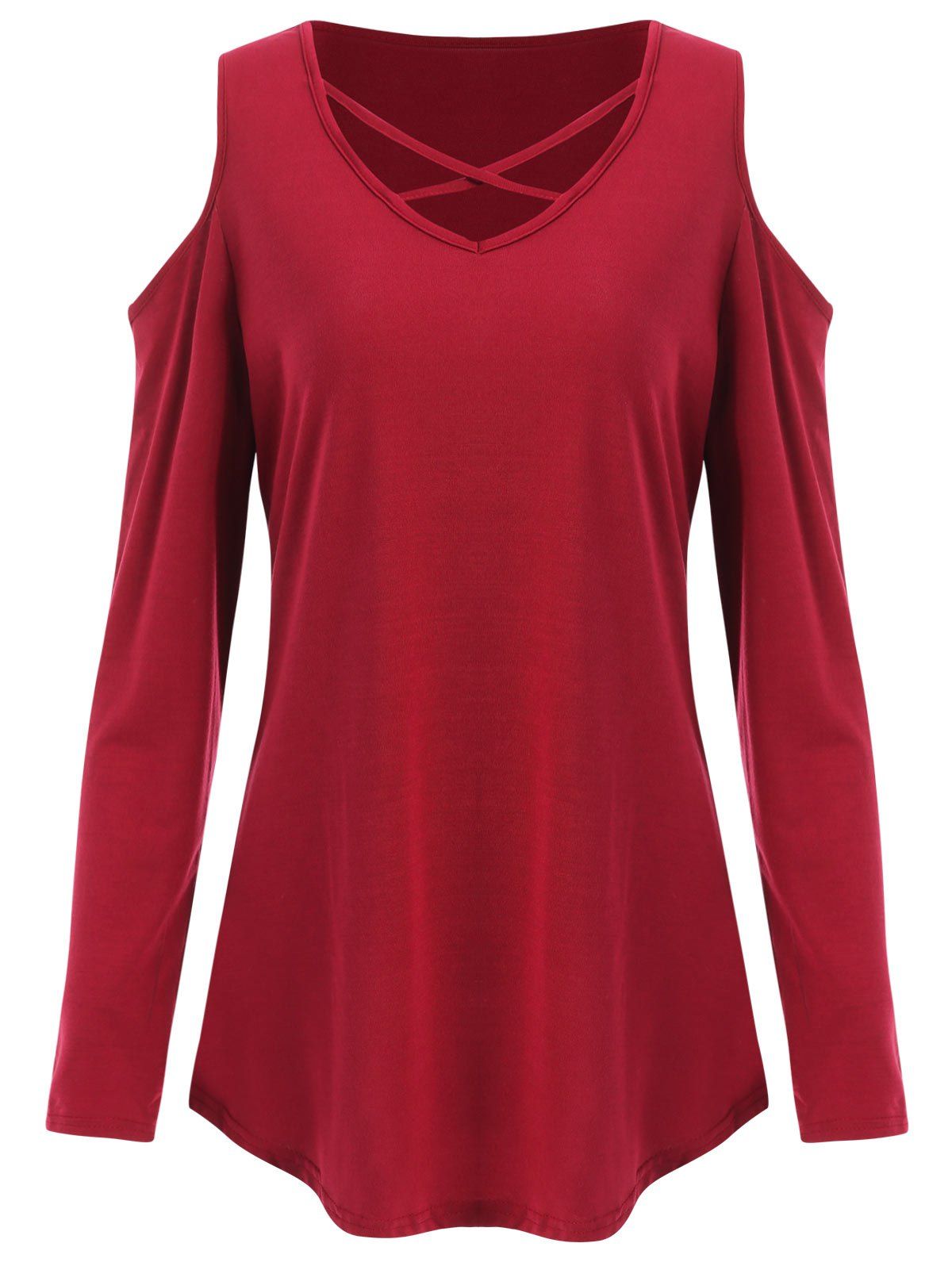 

Criss Cross Open Shoulder T-shirt, Red