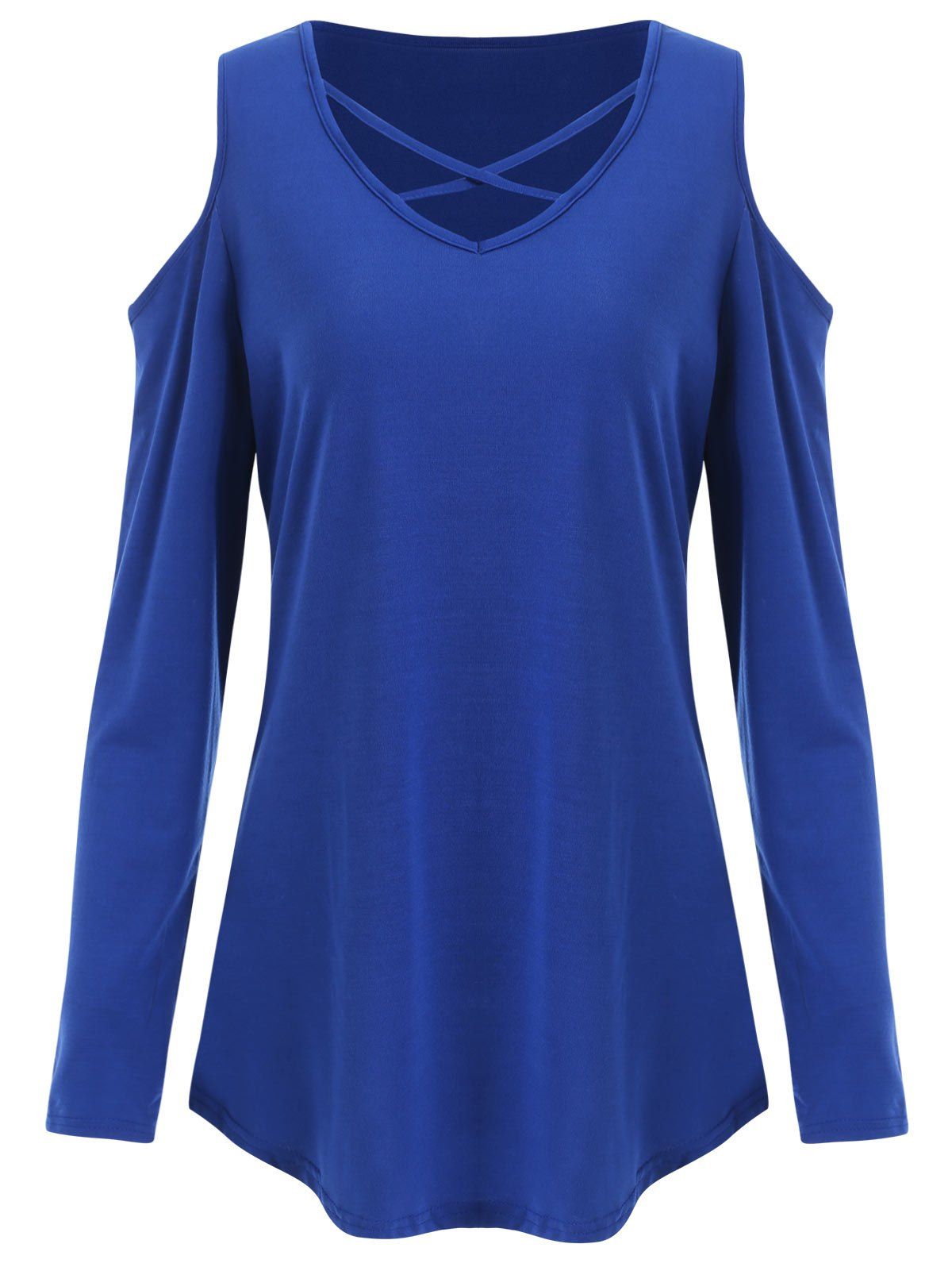 

Criss Cross Open Shoulder T-shirt, Blue