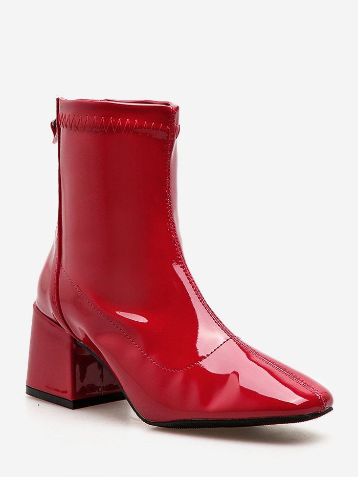 

Square Toe Patent Leather Short Boots, Chestnut red