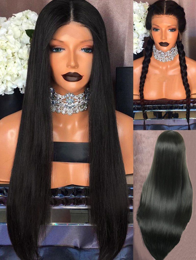 

Center Parting Long Straight Party Synthetic Lace Front Wig, Black