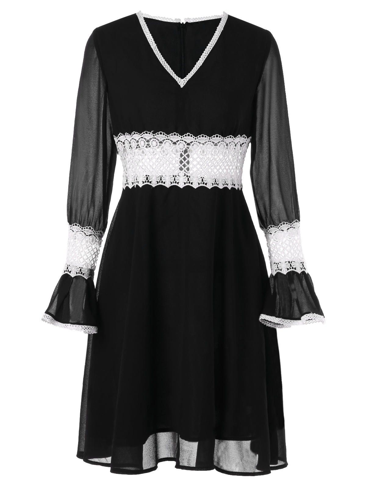 

Contrast Lace Chiffon High Waist Dress, Black