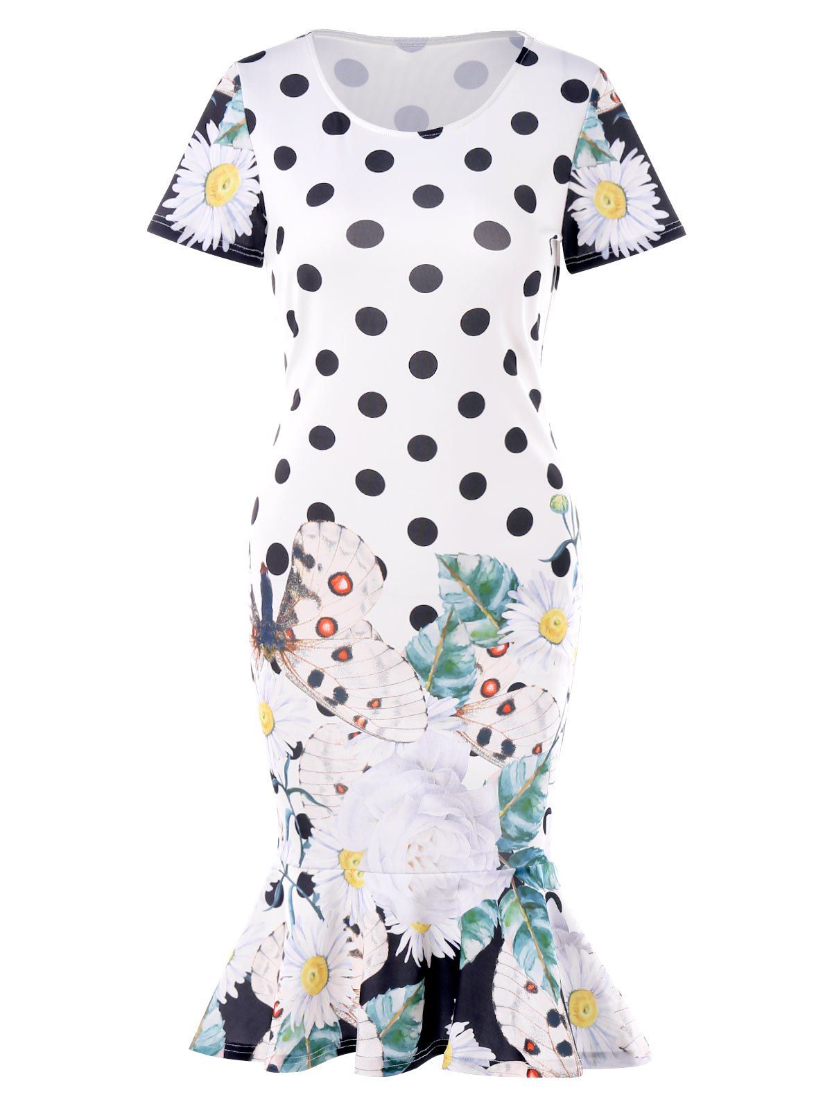 

Polka Dot Butterflies Print Midi Dress, White
