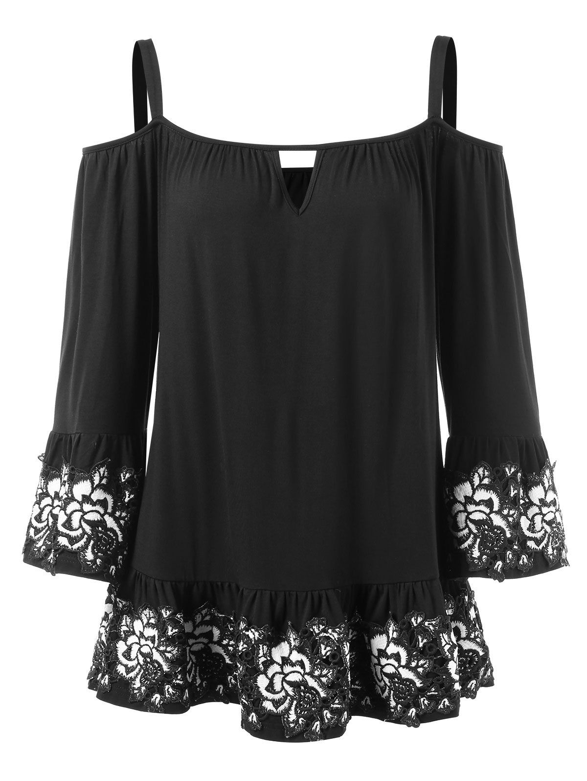 

Cochet Floral Trim Cold Shoulder Blouse, Black