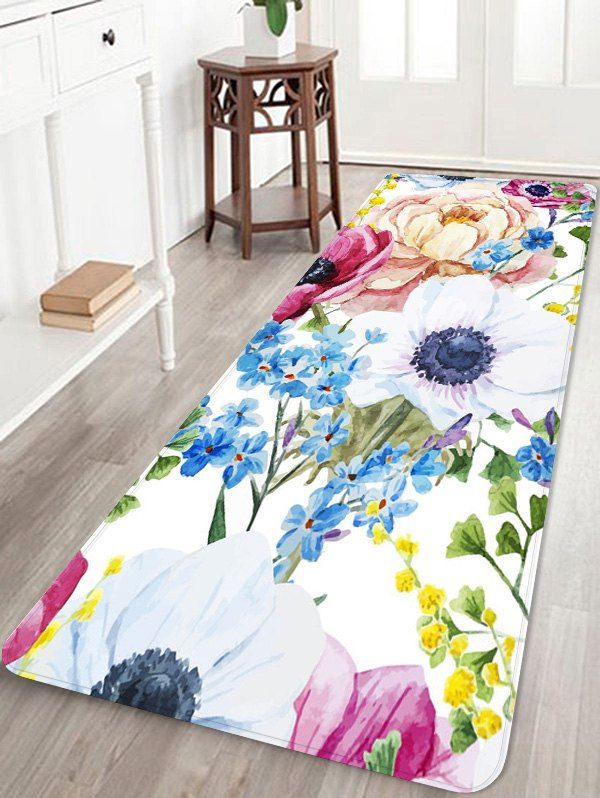 

Floral Watercolor Painting Non-slip Fleece Floor Rug, Multi