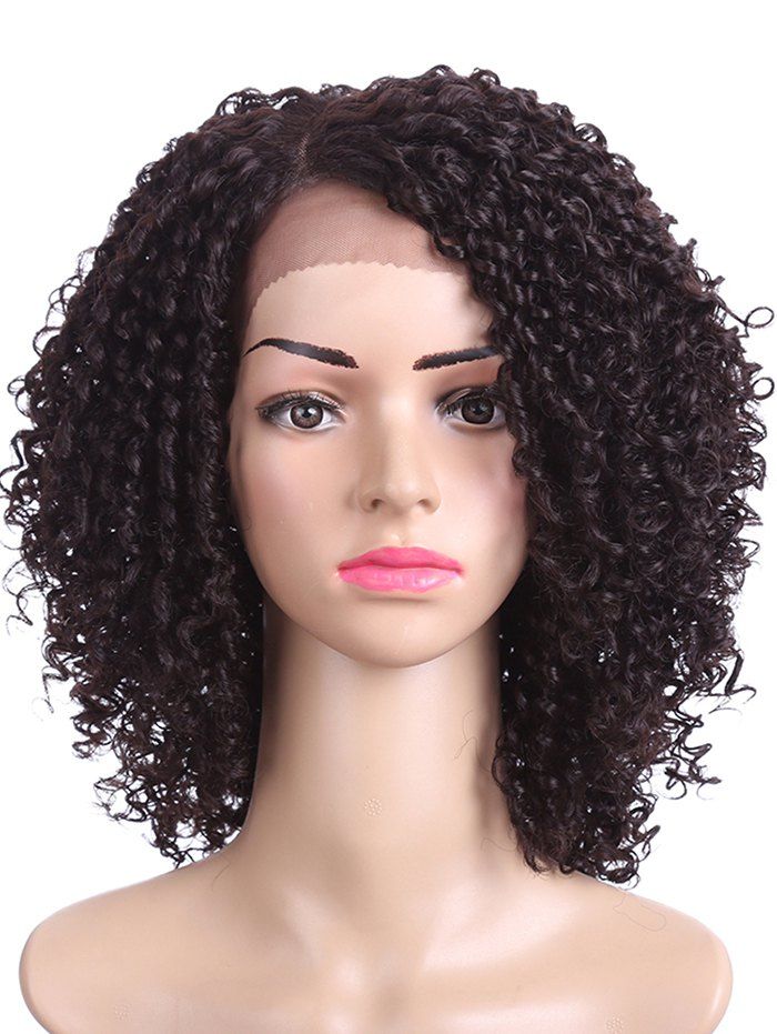 

Short Side Parting Kinky Curly Synthetic Lace Front Wig, Natural black