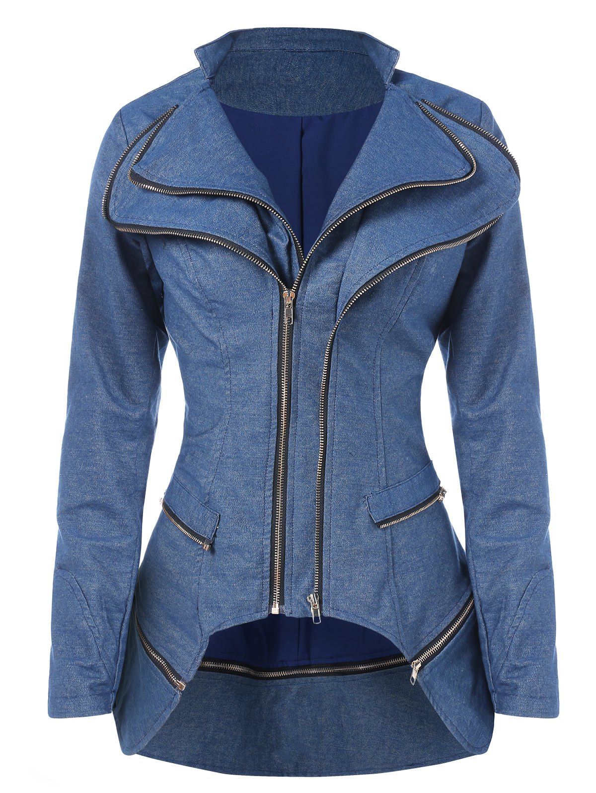 

Asymmetrical Zipper Layered Jacket, Blue koi