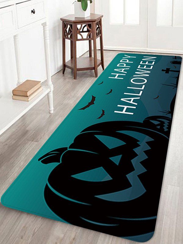 

Happy Halloween Pumpkin Pattern Water Absorption Area Rug, Greenish blue