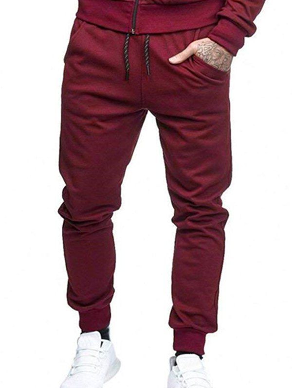 

Solid Lateral Pockets Sports Jogger Pants, Red wine