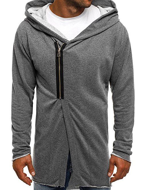 

Casual Half Zip Design Asymmetry Hoodie, Gray