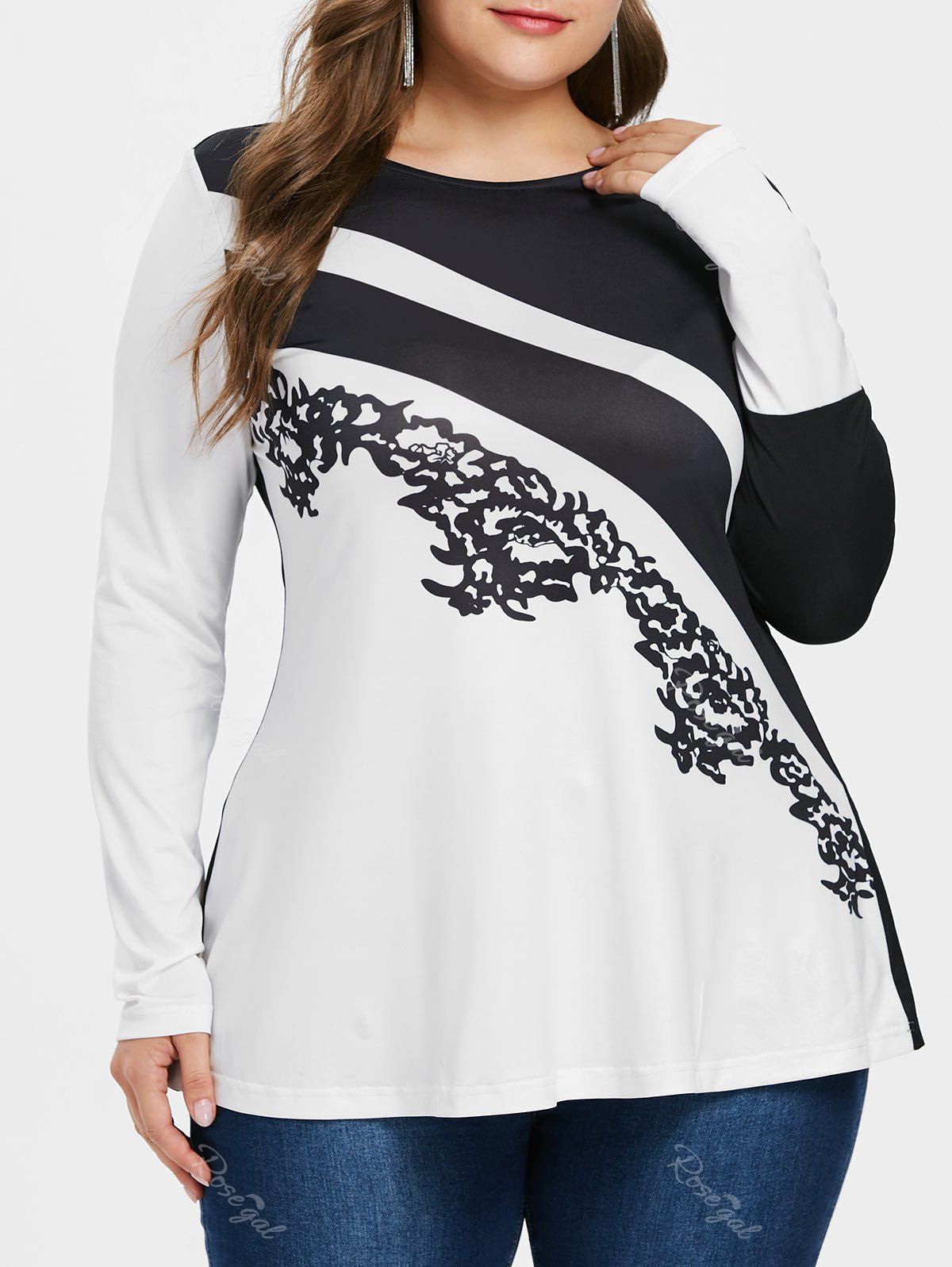 

Plus Size Two Tone Graphic T-shirt, Black