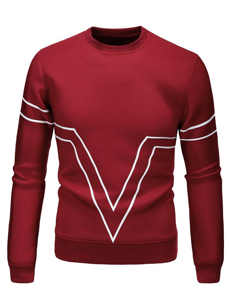 

Line Print Solid Color Sweatshirt, Lava red