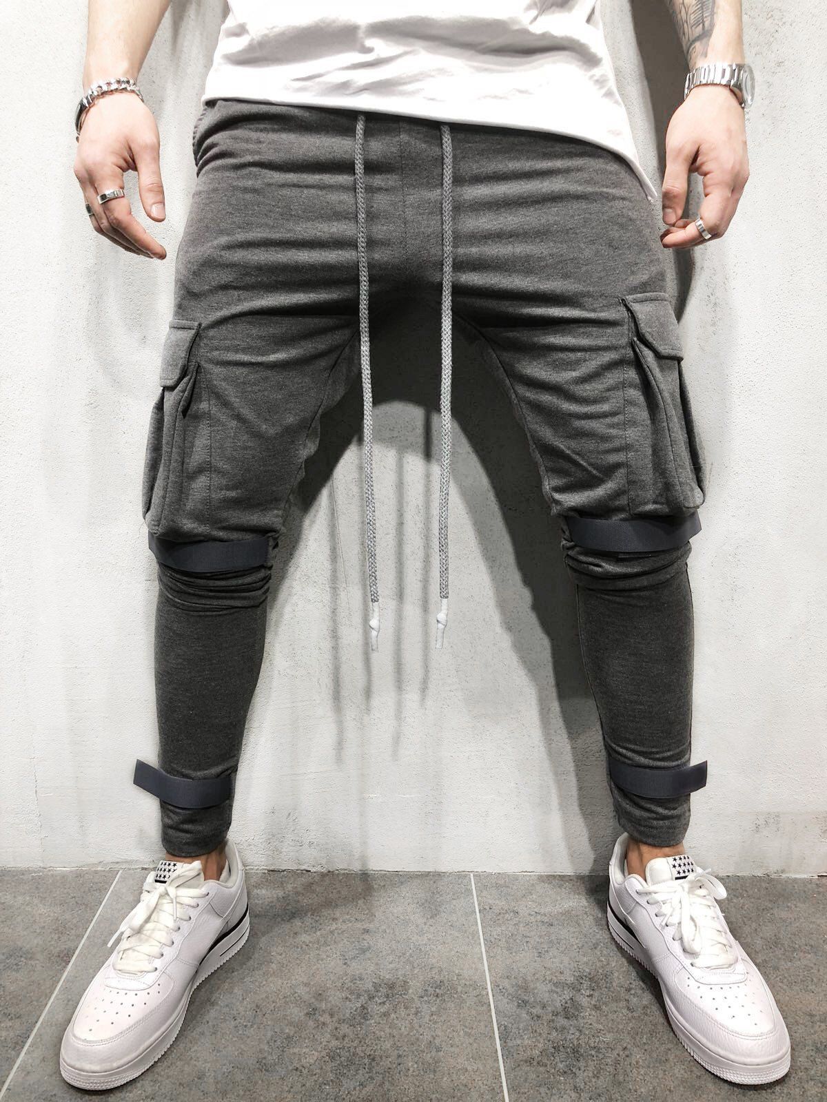 

Solid Velcro Cargo Sweatpants, Dark gray