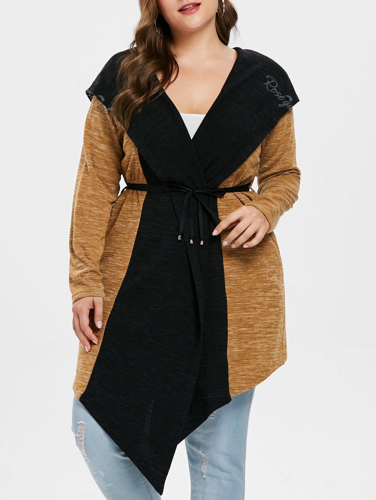 Store Plus Size Color Block Tunic Coat  