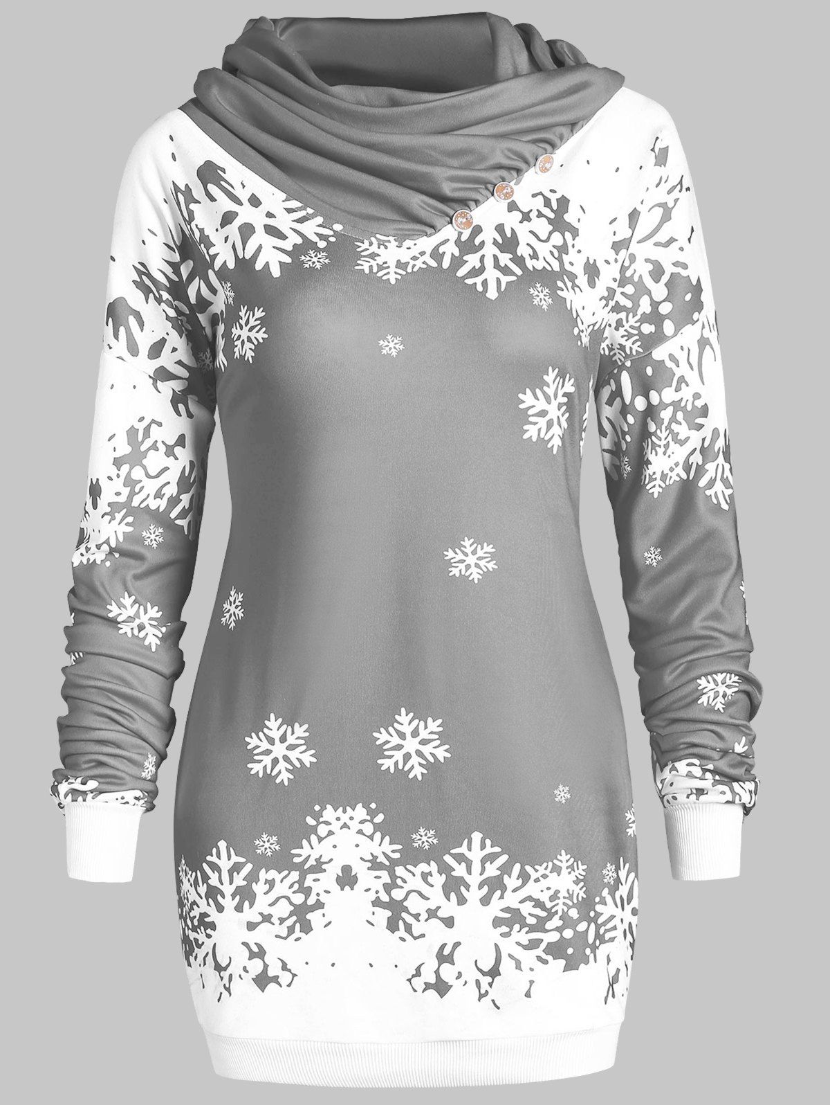 

Christmas Snowflake Longline Cowl Neck Sweatshirt, Gray