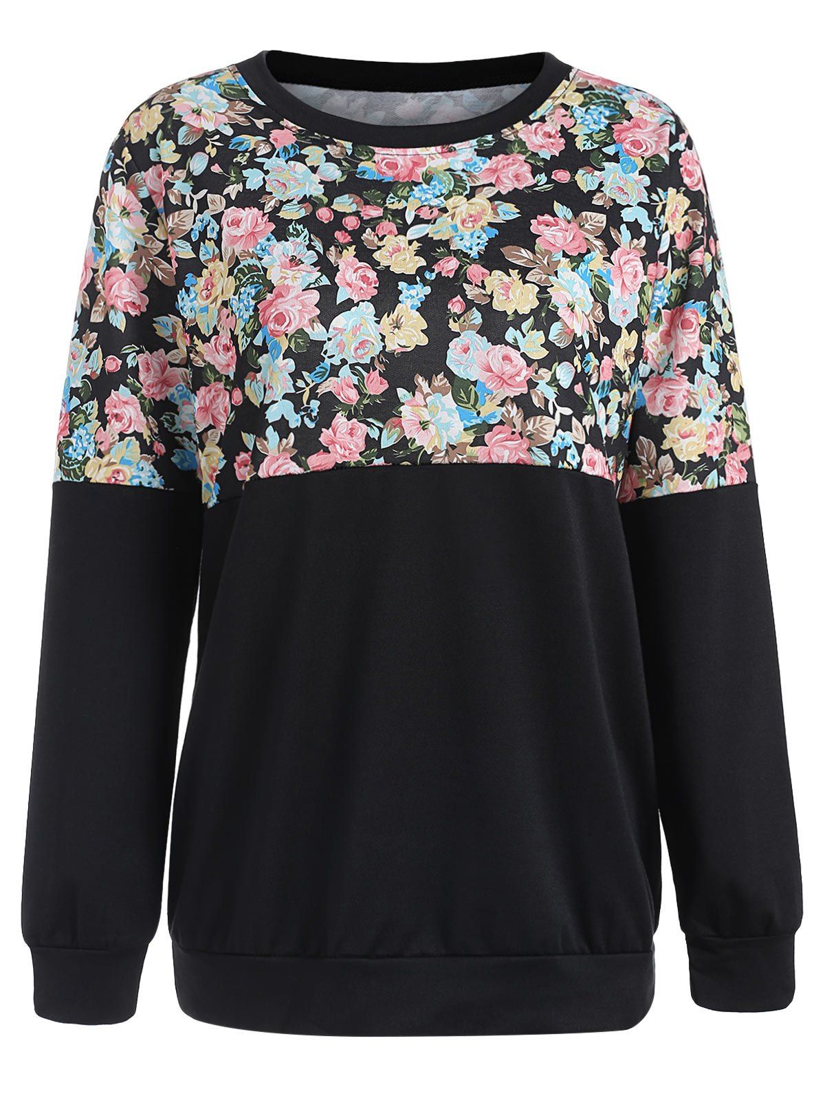 

Floral Print Color Block Sweatshirt, Black