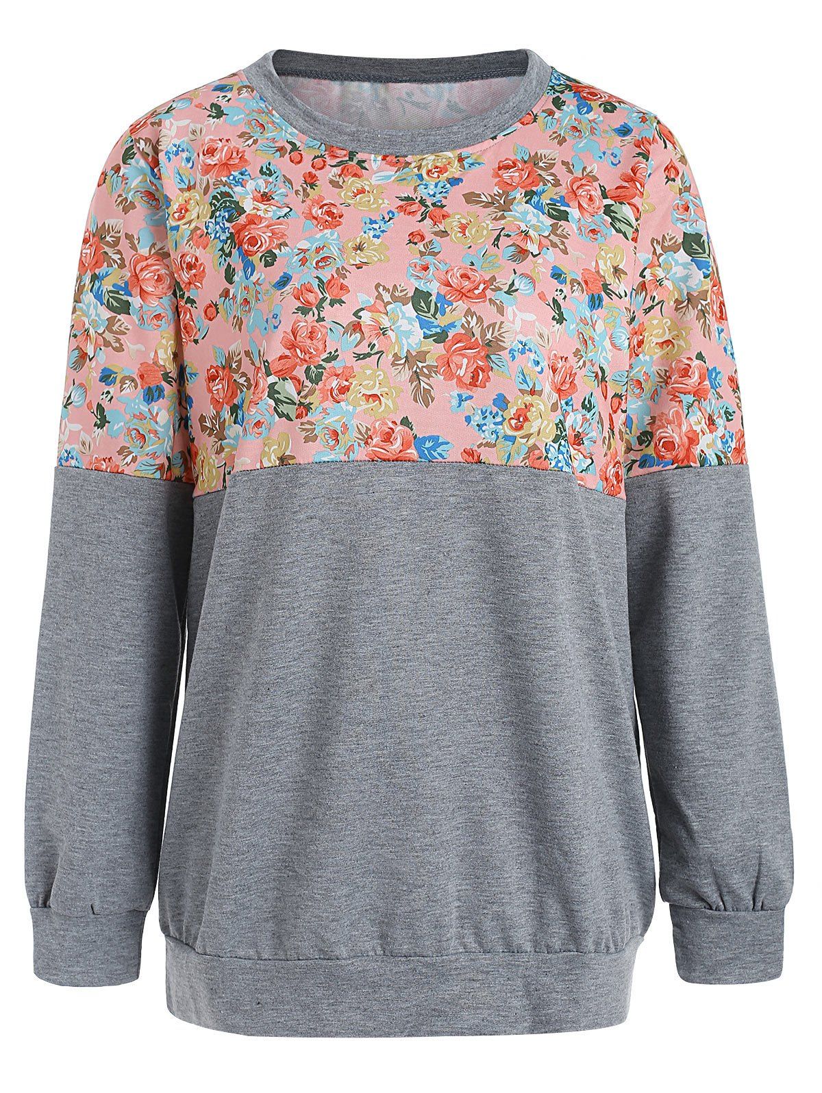 

Floral Print Color Block Sweatshirt, Pink