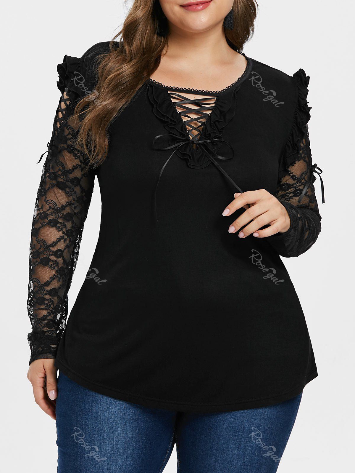 

Plus Size Halloween Lace Up T-shirt, Black