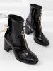 Zipper Front Patent Leather Ankle Boots -  