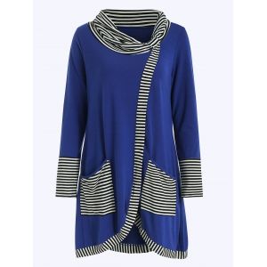 

Pinstriped Patchwork Pockets Design Tee, Cerulean