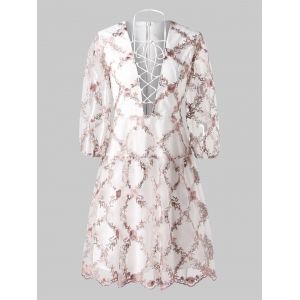 

Tiny Floral Embroidery Plunging Neckline Mesh Dress, Multi