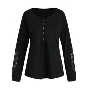 

Casual Scoop Neck Lace Splicing Long Sleeve T-Shirt For Women, Black