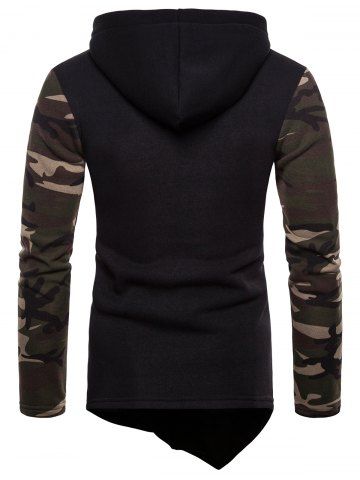 

Asymmetric Zip Up Camo Panel Hoodie, Black