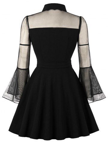 

Mesh Panel Plus Size Flare Sleeve A Line Dress, Black